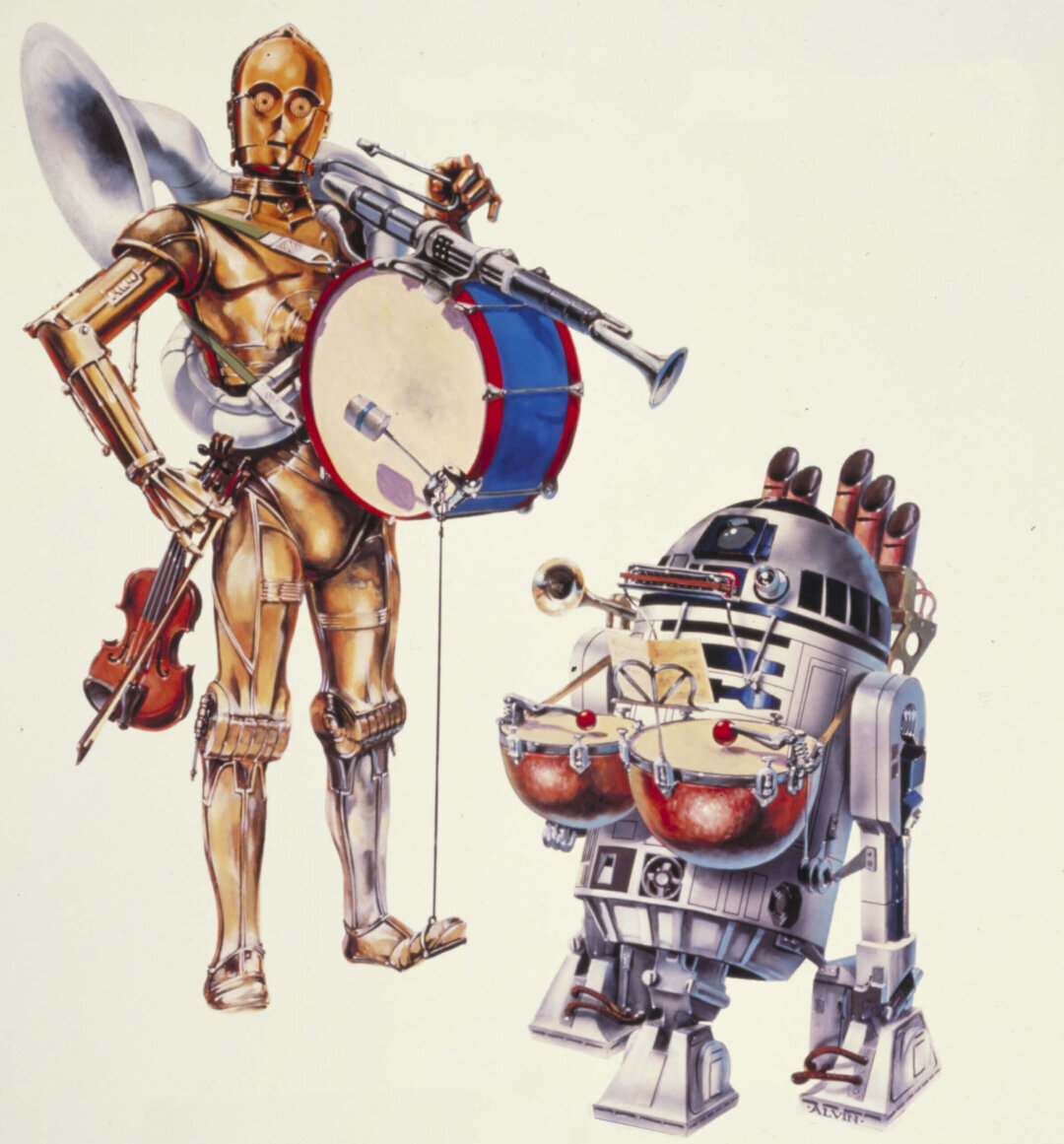 C3PO and R2D2 music drawing