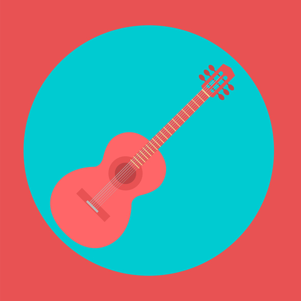 Red Guitar On A Round Background.